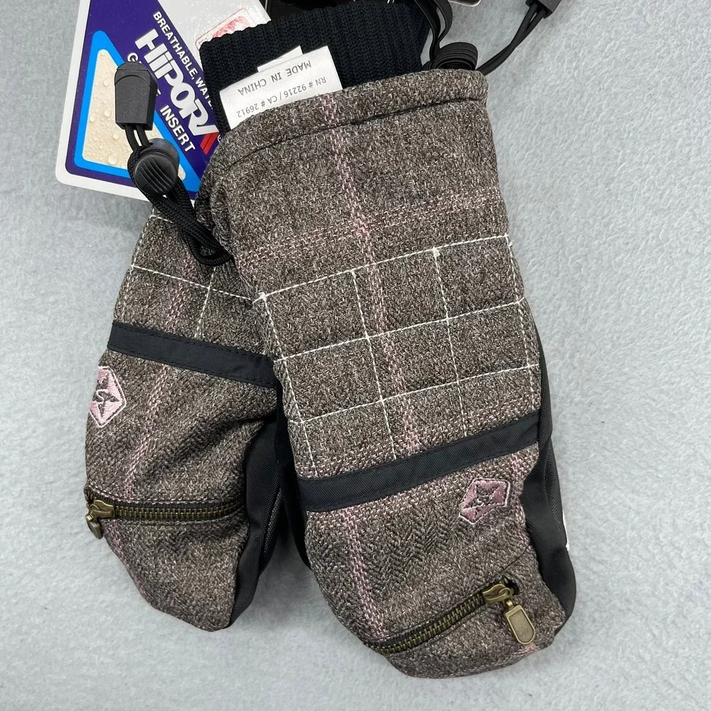 Sessions Riley Windowpane Plaid Mittens Gloves Womens Small Java‎ Snow Ski NWT